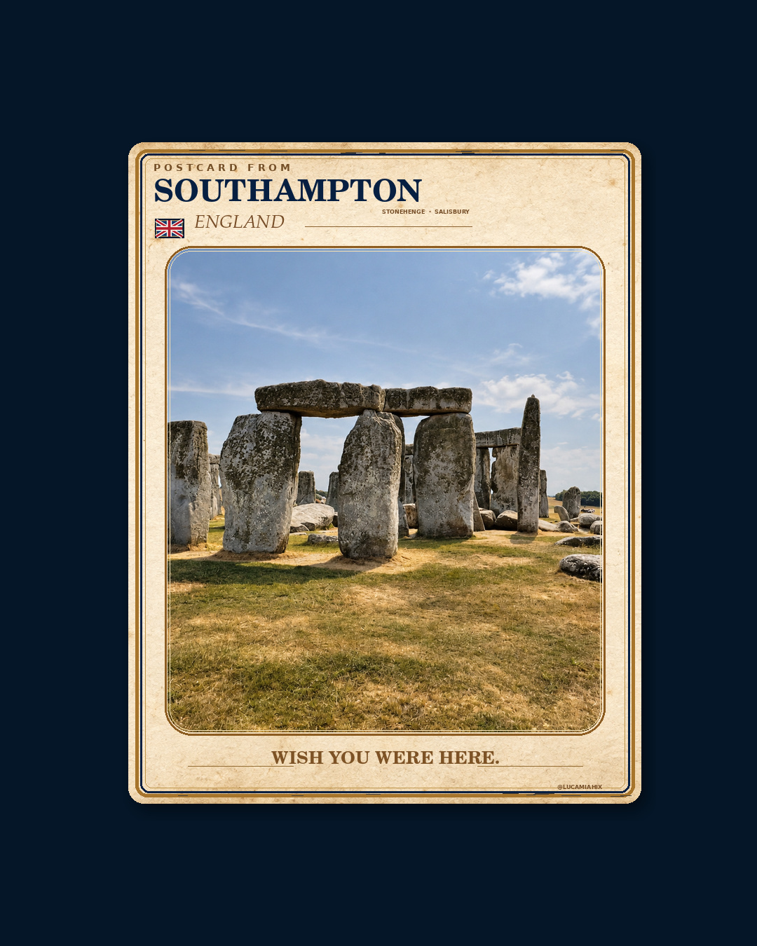 Southampton postcard from Luca & Mia Hix, front and handwritten back, slide 1 of 2